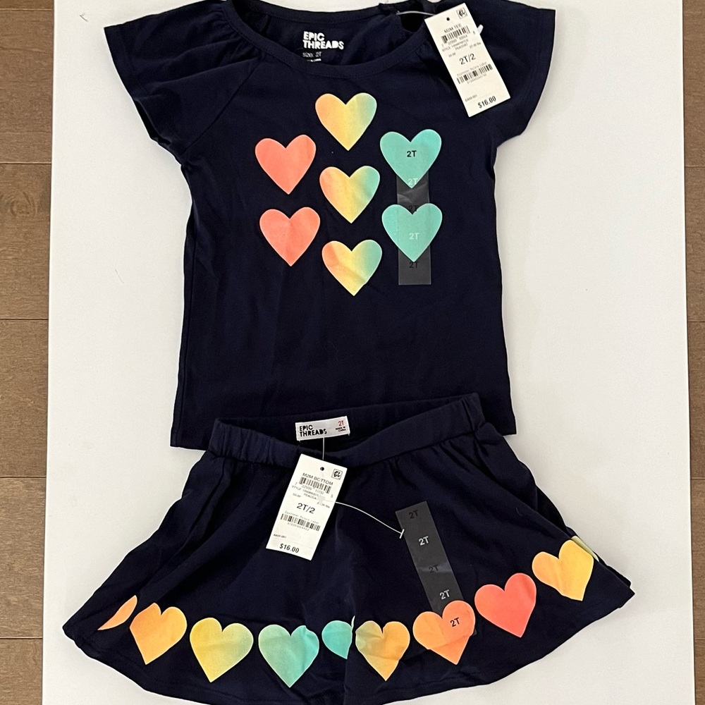 Shorts/skirt Girl set Navy with Hearts Size 2, Girls, NWT